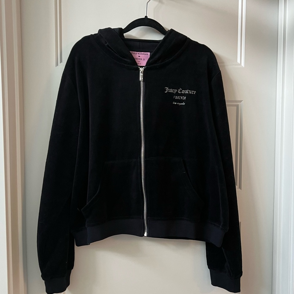 Forever21 x Juicy Couture velour cropped zip up hoodie